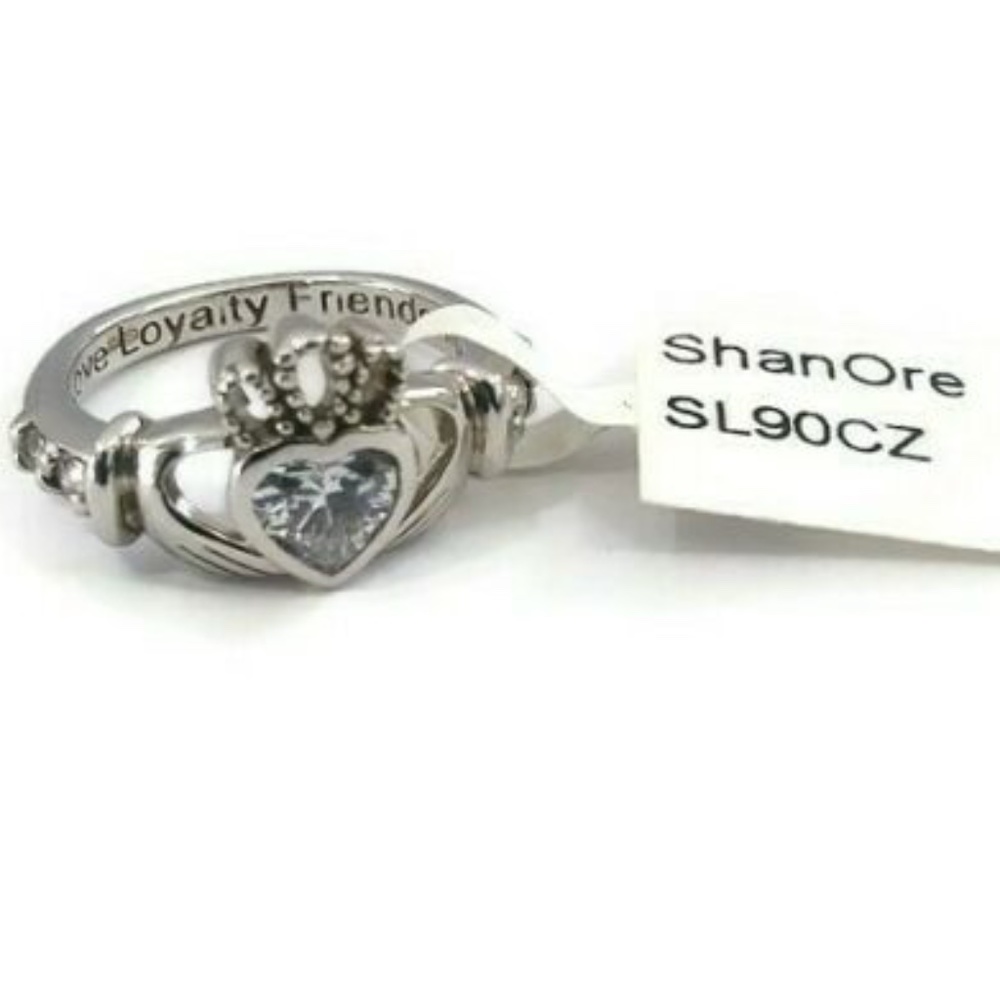 ShanOre Sterling Silver Claddagh Ring April birthstone size 4 new